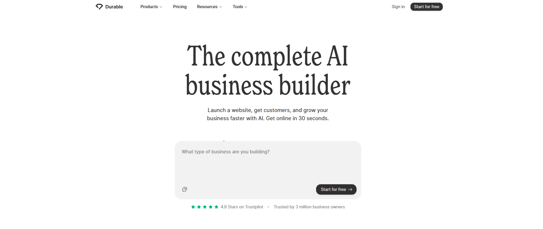 Durable AI - sito web in 30 secondi