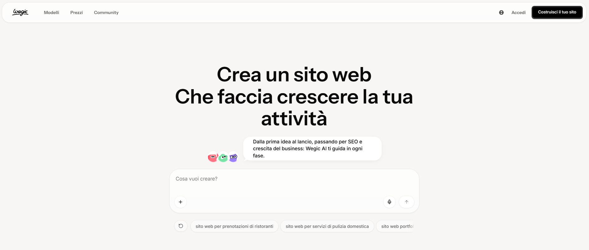 Wegic AI - creazione sito conversazionale